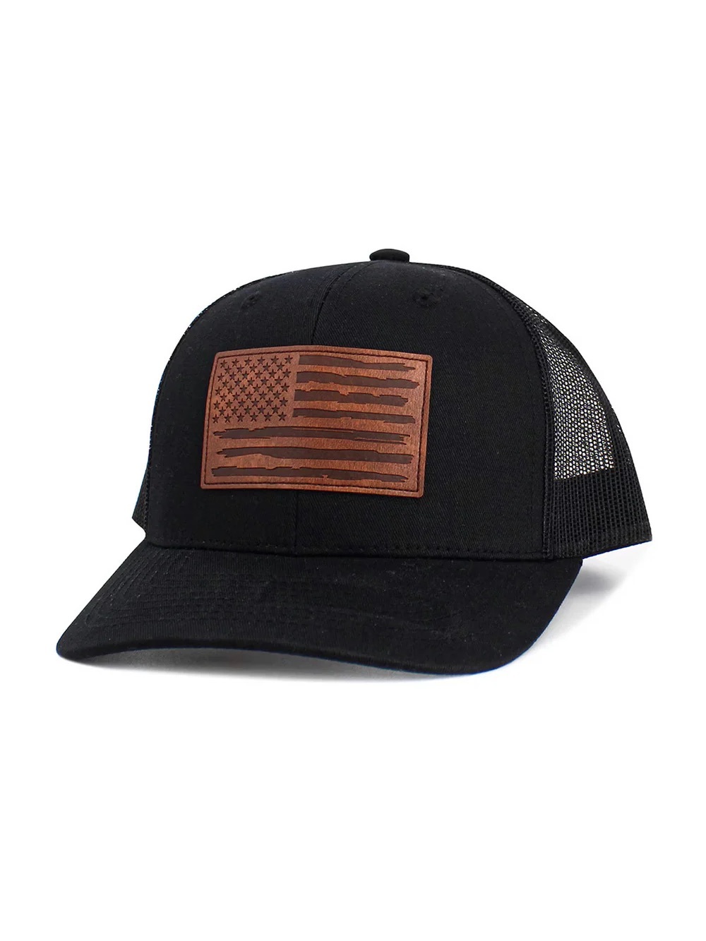 Cap with Brown Leather American Flag Patch